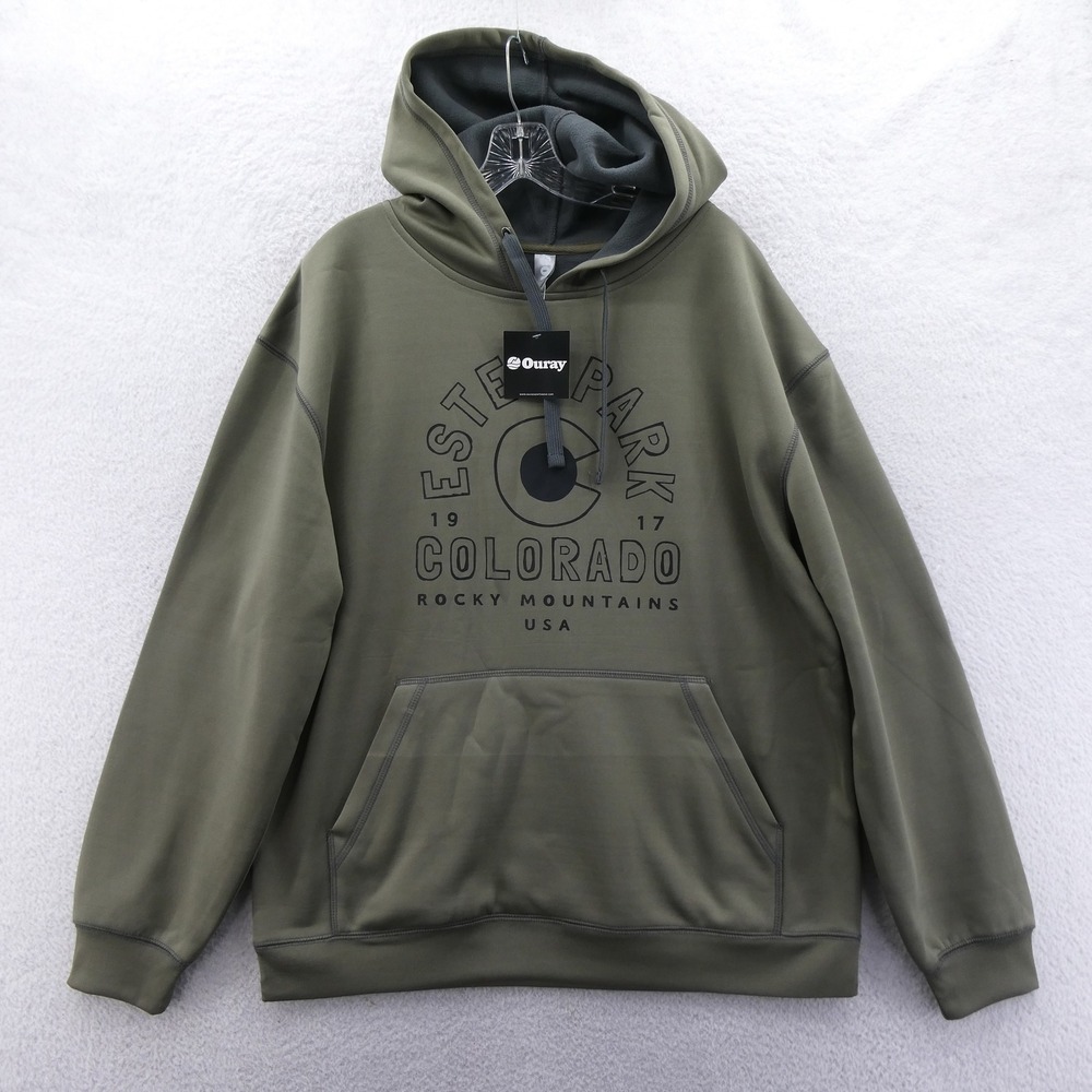Ouray Hoodie Men Large Estes Park Colorado Green Graphic‎ Fleece Polyester